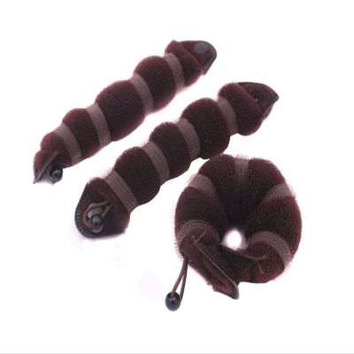 3PCS Magic Hair Styling Hot Twist Ring Former Shaper Fashion Doughnut Chignon Clip for Women, Girls (1 Large+2 Small) (Brown)