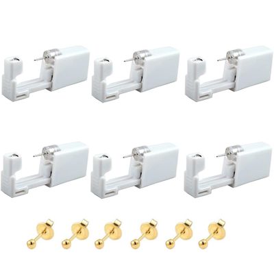 6 Pcs Ear Piercing Gun,Safety Portable Household Ear Piercing Kit,Disposable Ear Nail Gun Unit Tool-Gold Peas