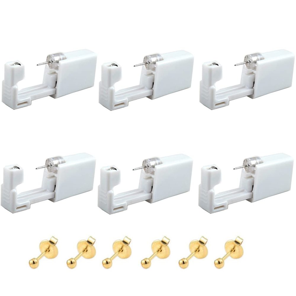 6 Pcs Ear Piercing Gun,Safety Portable Household Ear Piercing Kit,Disposable Ear Nail Gun Unit Tool-Gold Peas