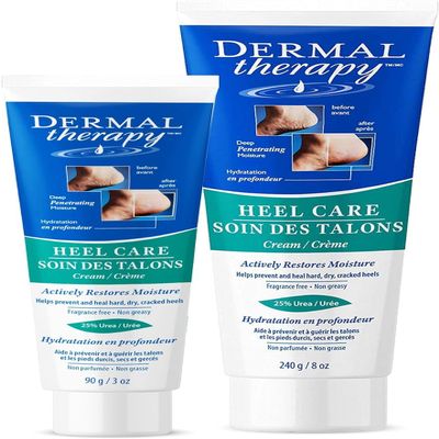 Dermal Therapy Heel Care Cream - Moisturizing Treatment that Repairs and Heals Dry, Rough, Cracked Heels and Feet | 25% Urea and 6% Alpha Hydroxy Acids (3oz+8oz Bundle)