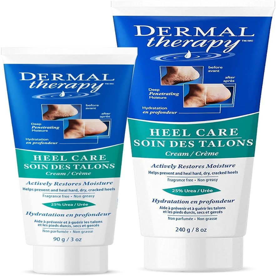 Dermal Therapy Heel Care Cream - Moisturizing Treatment that Repairs and Heals Dry, Rough, Cracked Heels and Feet | 25% Urea and 6% Alpha Hydroxy Acids (3oz+8oz Bundle)
