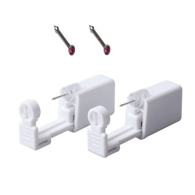 Fodattm 2PCS Safety Portable Household Nose Piercing Gun Disposable Nose Nail Gun Kit Tool Self Nose Piercing Gun No Pain Nose Piercing Gun for Women Men (Silver - Pink rhinestone)