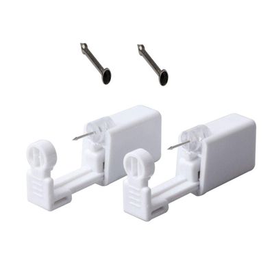Fodattm 2PCS Safety Portable Household Nose Piercing Gun Disposable Nose Nail Gun Kit Tool Self Nose Piercing Gun No Pain Nose Piercing Gun for Women Men (Silver - Black rhinestone)