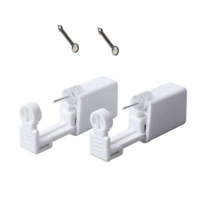 Fodattm 2PCS Safety Portable Household Nose Piercing Gun Disposable Nose Nail Gun Kit Tool Self Nose Piercing Gun No Pain Nose Piercing Gun for Women Men (Silver - AB rhinestone)