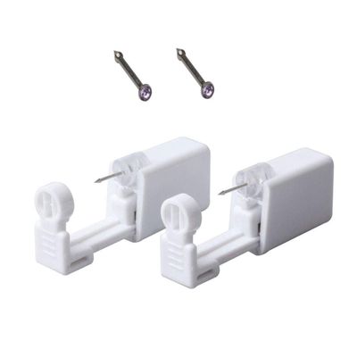 Fodattm 2PCS Safety Portable Household Nose Piercing Gun Disposable Nose Nail Gun Kit Tool Self Nose Piercing Gun No Pain Nose Piercing Gun for Women Men (Silver - Purple rhinestone)