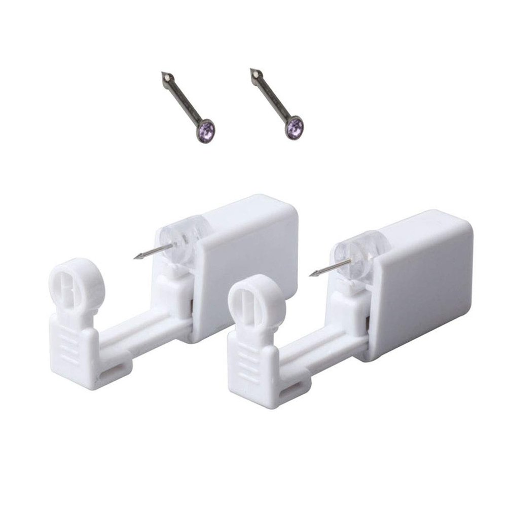 Fodattm 2PCS Safety Portable Household Nose Piercing Gun Disposable Nose Nail Gun Kit Tool Self Nose Piercing Gun No Pain Nose Piercing Gun for Women Men (Silver - Purple rhinestone)