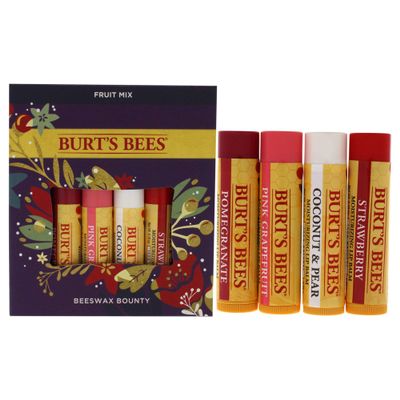 Burts Bees Holiday Gift, 4 Lip Balm Stocking Stuffer Products, Beeswax Fruit Set - Pomegranate, Sweet Mandarin, Coconut and Pear & Watermelon (Old Version)