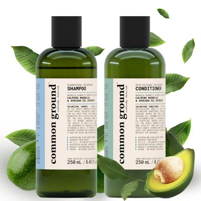 Common Ground Natural Shampoo and Conditioner Set; Paraben and Cruelty Free, Organic, Vegan, Plant-Based Formula, Botanical Scent and Avocado Oil Extract, for Men and Women (2 x 8.4 fl oz)