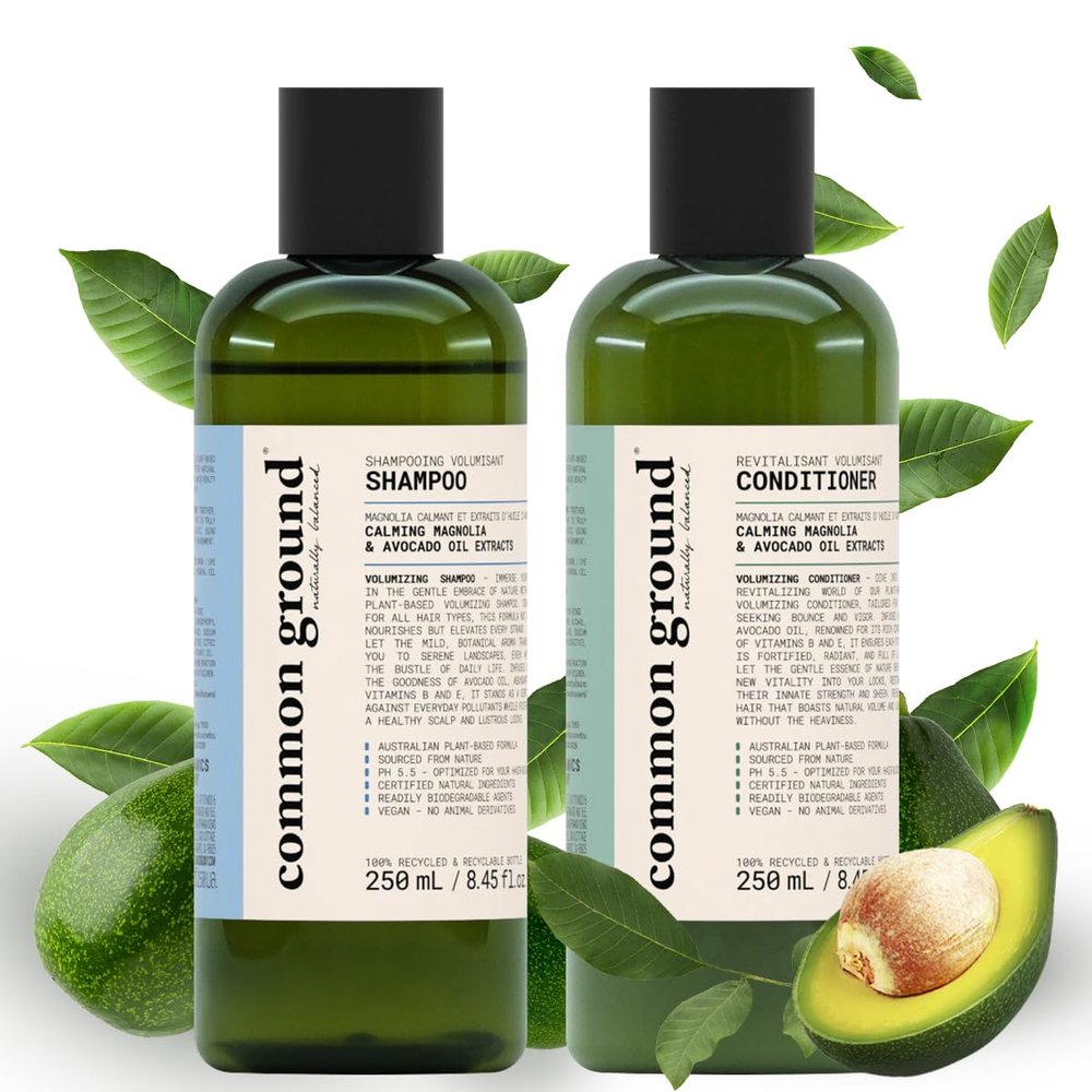 Common Ground Natural Shampoo and Conditioner Set; Paraben and Cruelty Free, Organic, Vegan, Plant-Based Formula, Botanical Scent and Avocado Oil Extract, for Men and Women (2 x 8.4 fl oz)