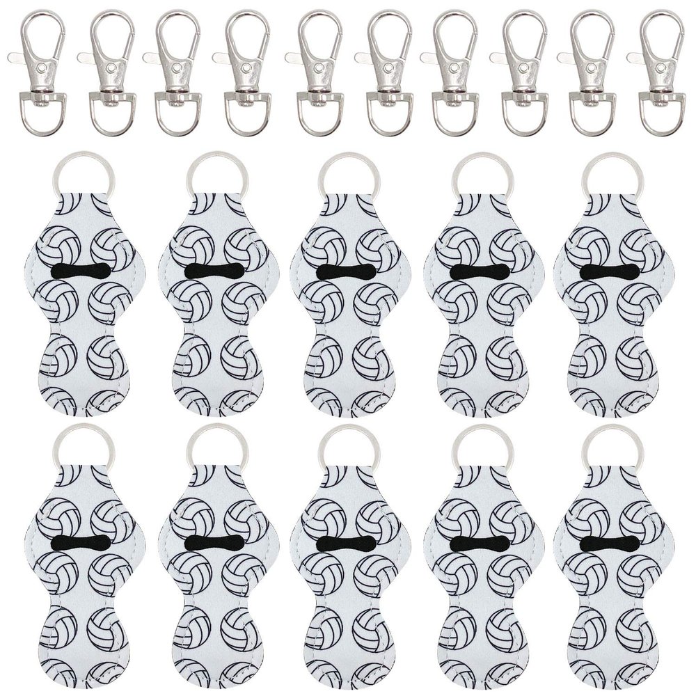 allydrew 10 Pack Chapstick Holder Keychain, Keyring for Lip Balm Lip Gloss Lipstick with 10 Pieces Metal Keyring Clasps, Volleyball