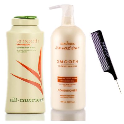 All-Nutrient SMOOTH Shampoo & Conditioner DUO SET, CONTROLS Curl & Hair Frizz (w/Sleek Comb) UV+ Color Protection, 100% Vegan (25 oz + 25 oz LARGE DUO KIT)
