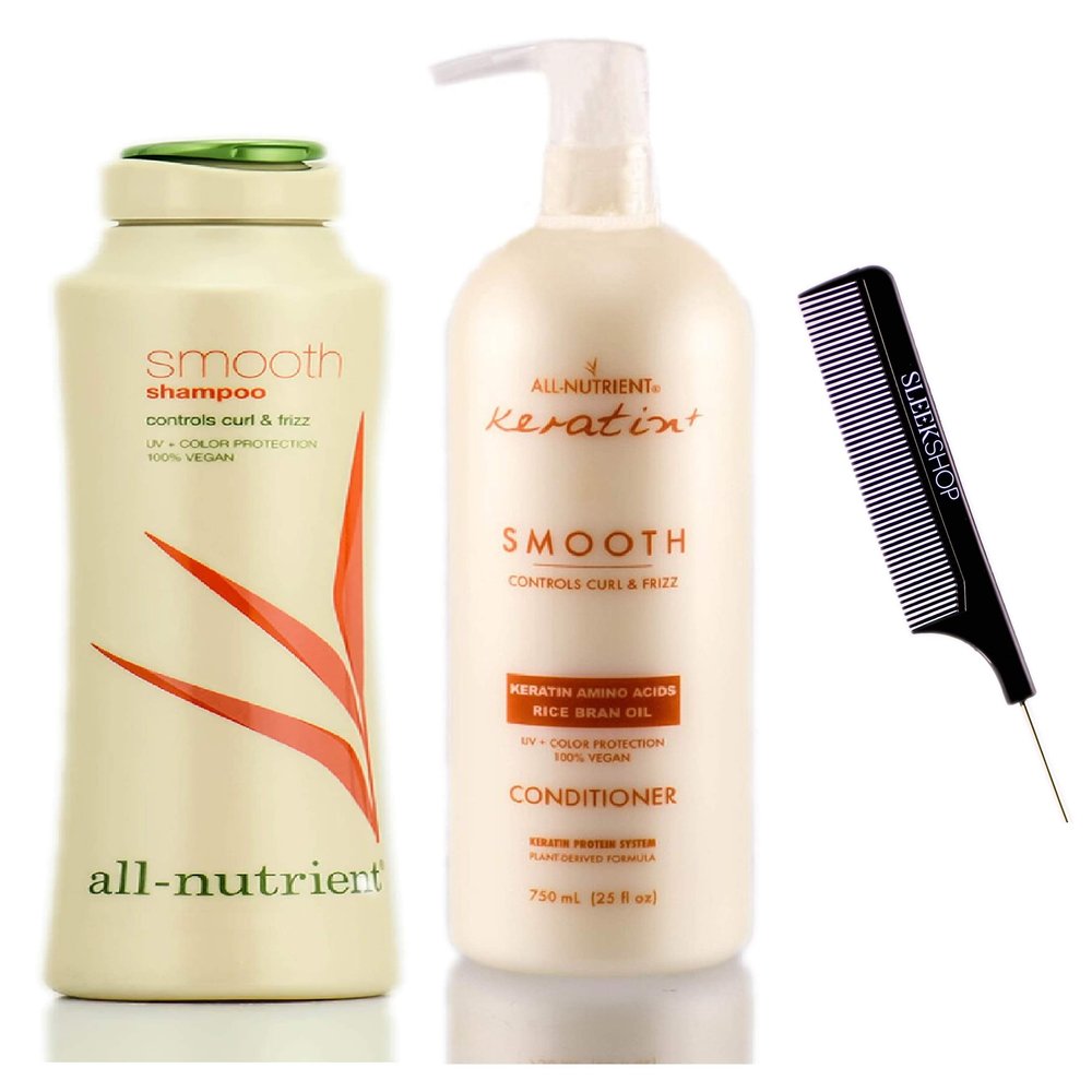 All-Nutrient SMOOTH Shampoo & Conditioner DUO SET, CONTROLS Curl & Hair Frizz (w/Sleek Comb) UV+ Color Protection, 100% Vegan (25 oz + 25 oz LARGE DUO KIT)