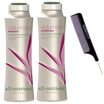 All-Nutrient VOLUMIZE Shampoo & Conditioner DUO SET, For Added Hair Volume & Dimension (w/Sleek Comb) UV+ Color Protection, 100% Vegan (12 oz + 12 oz DUO KIT)