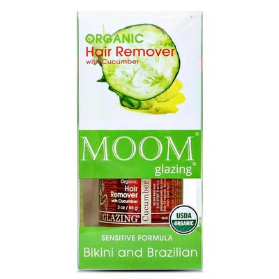 MOOM Organic Brazilian & Bikini Wax Kit - Hair Removal Glaze with Cucumber & Green Tea, Ideal for Sensitive Skin - Includes 18 Reusable Waxing Strips & 6 Waxing Application Sticks - 3 oz. Jar, 1 Pack
