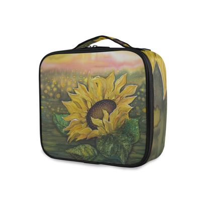 ALAZA Makeup Case Sunflower Floral Vintage Cosmetic Bag Organizer Travel Portable Storage Toiletry Bag Makeup Train Case with Adjustable Dividers for Teens Girls Women