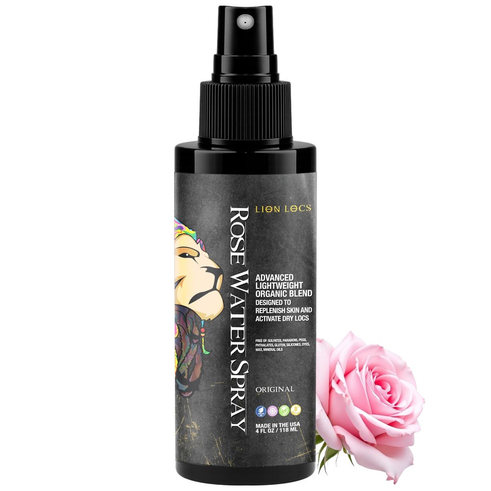 Beard Gains Lion Locs Rosewater Moisturizing Spray for Locs and Skin | Organic Vegan Conditioner Rose Water for All Hair Types (4oz, Original)