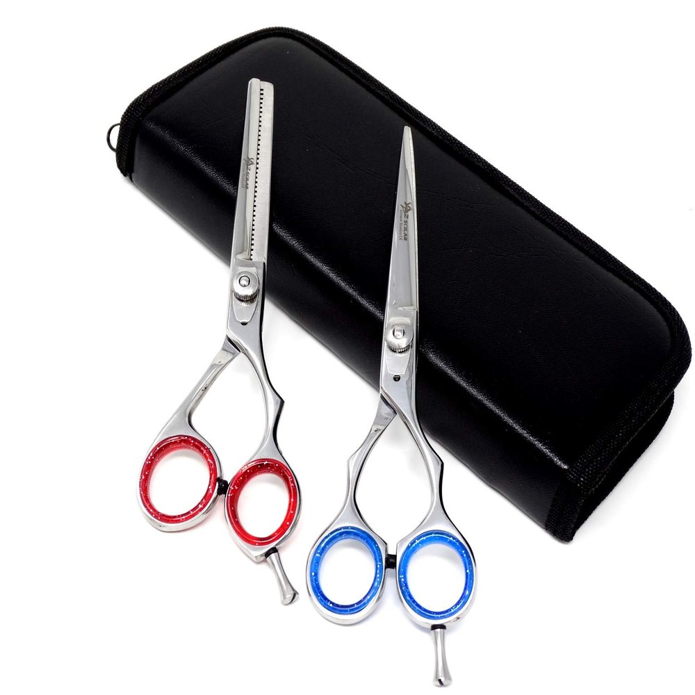 2 pcs Set 6" Professional Hair Cutting & Thinning Barber Scissors Set, Stainless Steel, Lightweight Razor Edge Haircut Scissors for Hair Salon, Hairdresser