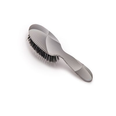 Rock & Ruddle Natural Mixed Boar Bristle Hair Brush for Women and Kids (Small 6.9") - Perfect for Wet or Dry Hair, Detangling Smoothing Blowdrying - Designed & Made in UK - Geometric Swirls and Arcs