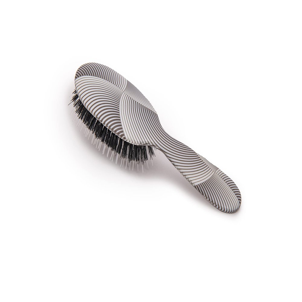 Rock & Ruddle Natural Mixed Boar Bristle Hair Brush for Women and Kids (Small 6.9") - Perfect for Wet or Dry Hair, Detangling Smoothing Blowdrying - Designed & Made in UK - Geometric Swirls and Arcs