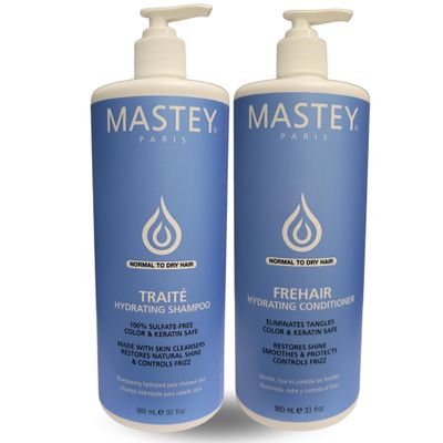 Mastey Paris Classic Professional Hair Care - Traite Shampoo 32 oz + Frehair Conditioner 32 oz Duo Set, Sulfate Free, Lipid & Amino Acid Fortified, (Pack of 2)