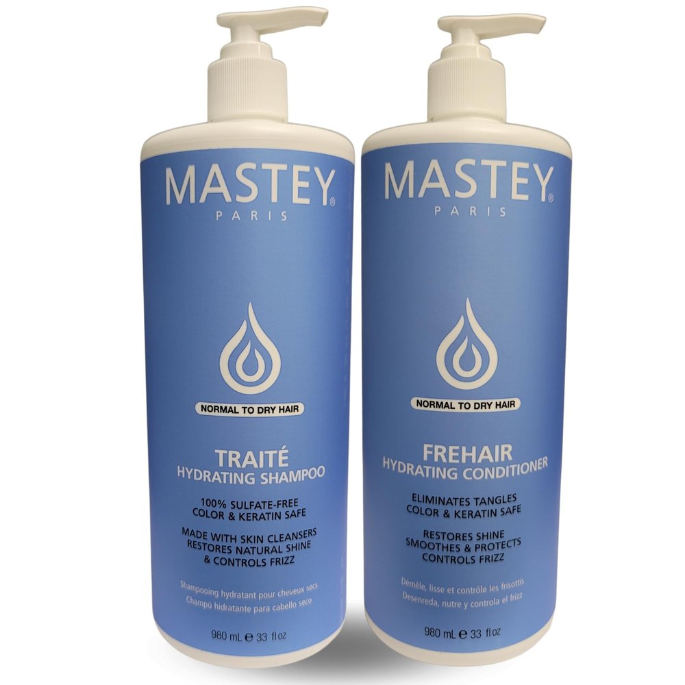 Mastey Paris Classic Professional Hair Care - Traite Shampoo 32 oz + Frehair Conditioner 32 oz Duo Set, Sulfate Free, Lipid & Amino Acid Fortified, (Pack of 2)