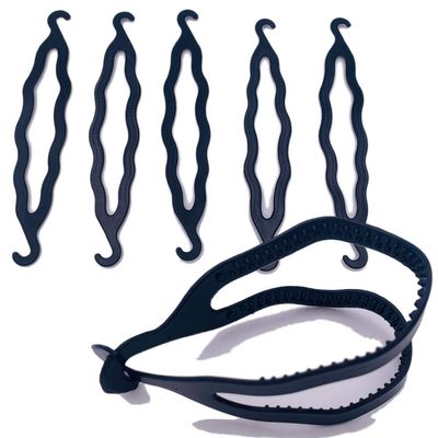 6 PCS Black Hair Bun Makers - Upgraded Plastic Donut Shaper Set, Braiding Tool, Curler, and Instant Snap Buns for Women and Girls