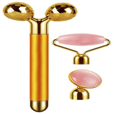 3-IN-1 Electric Jade Roller 3D Roller Facial Roller & Face Massager,Gold