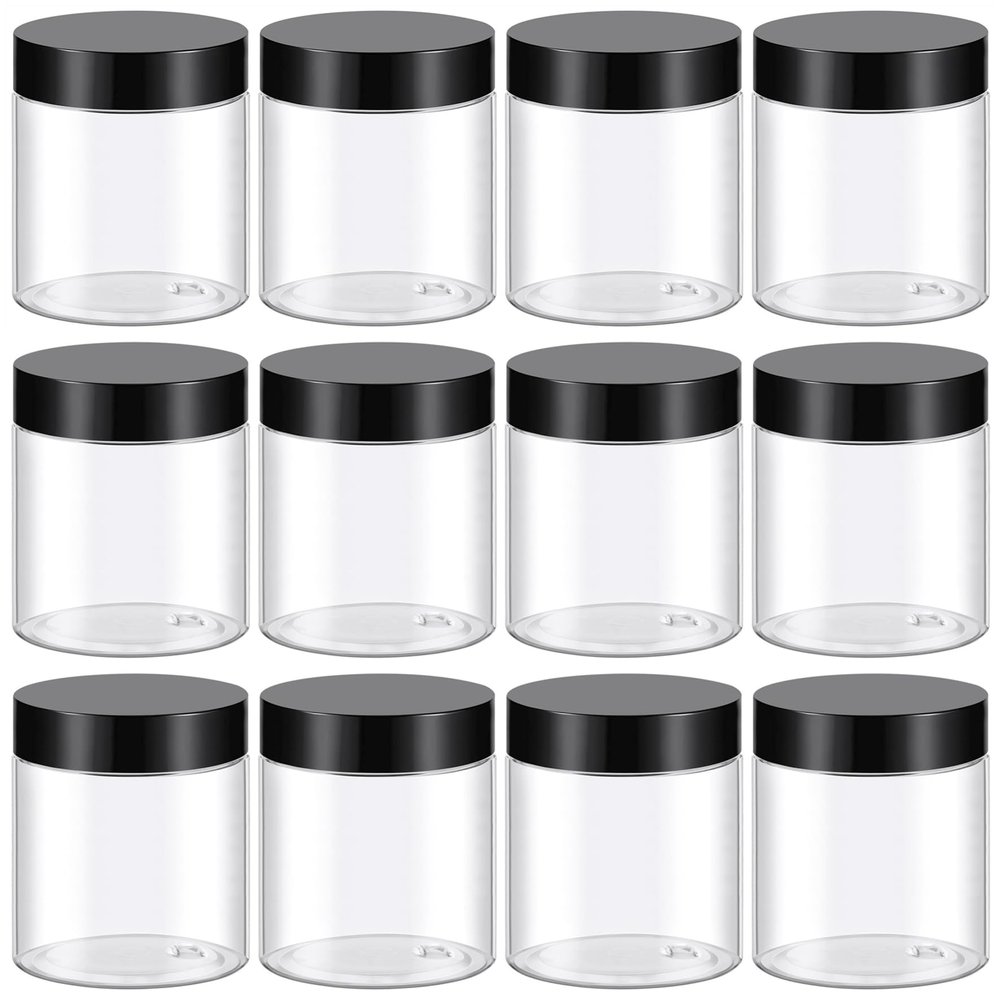 TUZAZO 4 Oz Plastic Container Jars with Lids BPA Free, Empty Round Clear Cosmetic Containers Plastic Slime Jars for Lotion, Cream, Ointments, Body Butter, Makeup, Travel Storage (12 Pack)