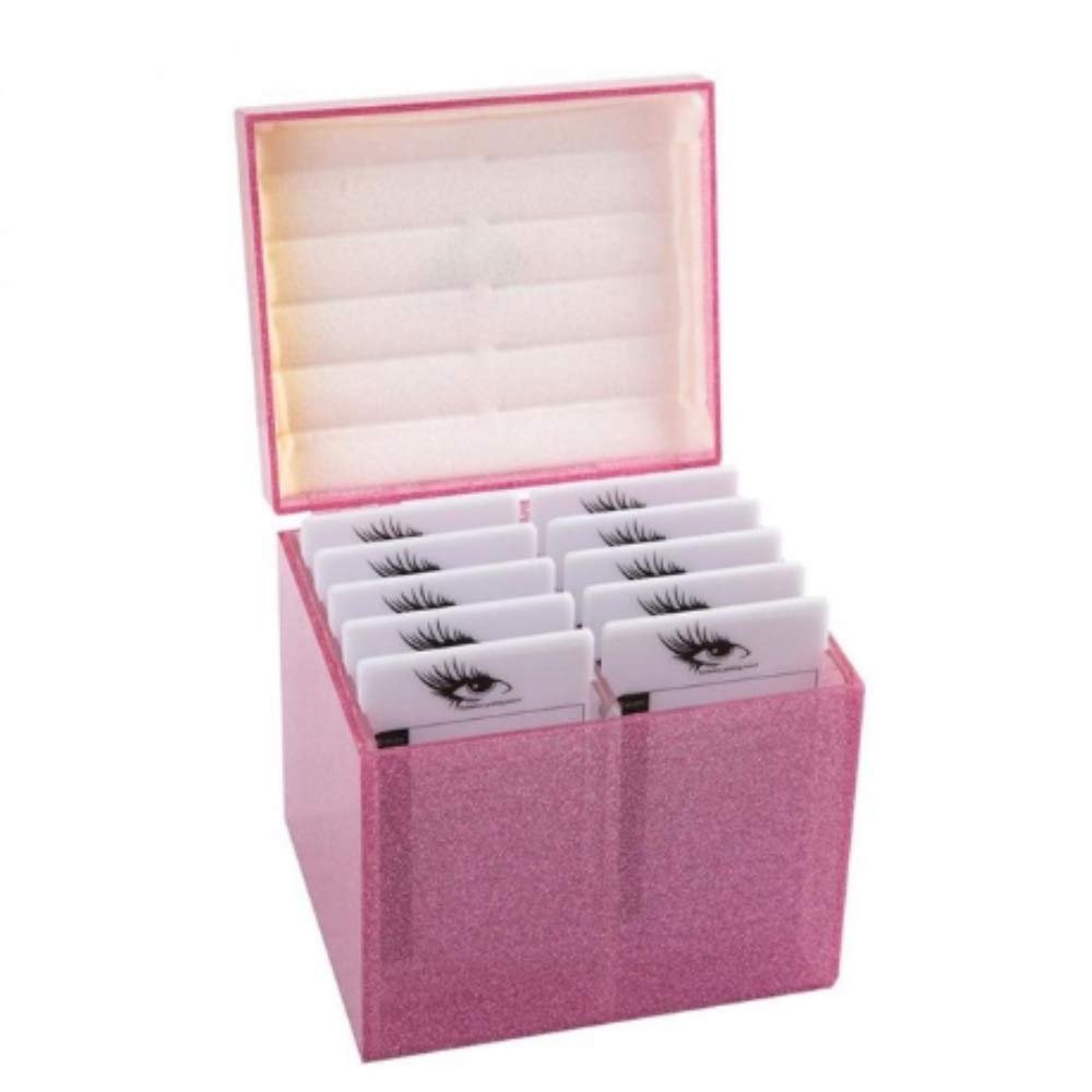 10 Layers Acrylic Eyelash Storage Box,Eyelash Holder Extension Tool,Makeup Organizer False Eyelashes Glue Pallet Holder, Grafting Eye lashes Close-Packed Display with 10 Pallets (pink)