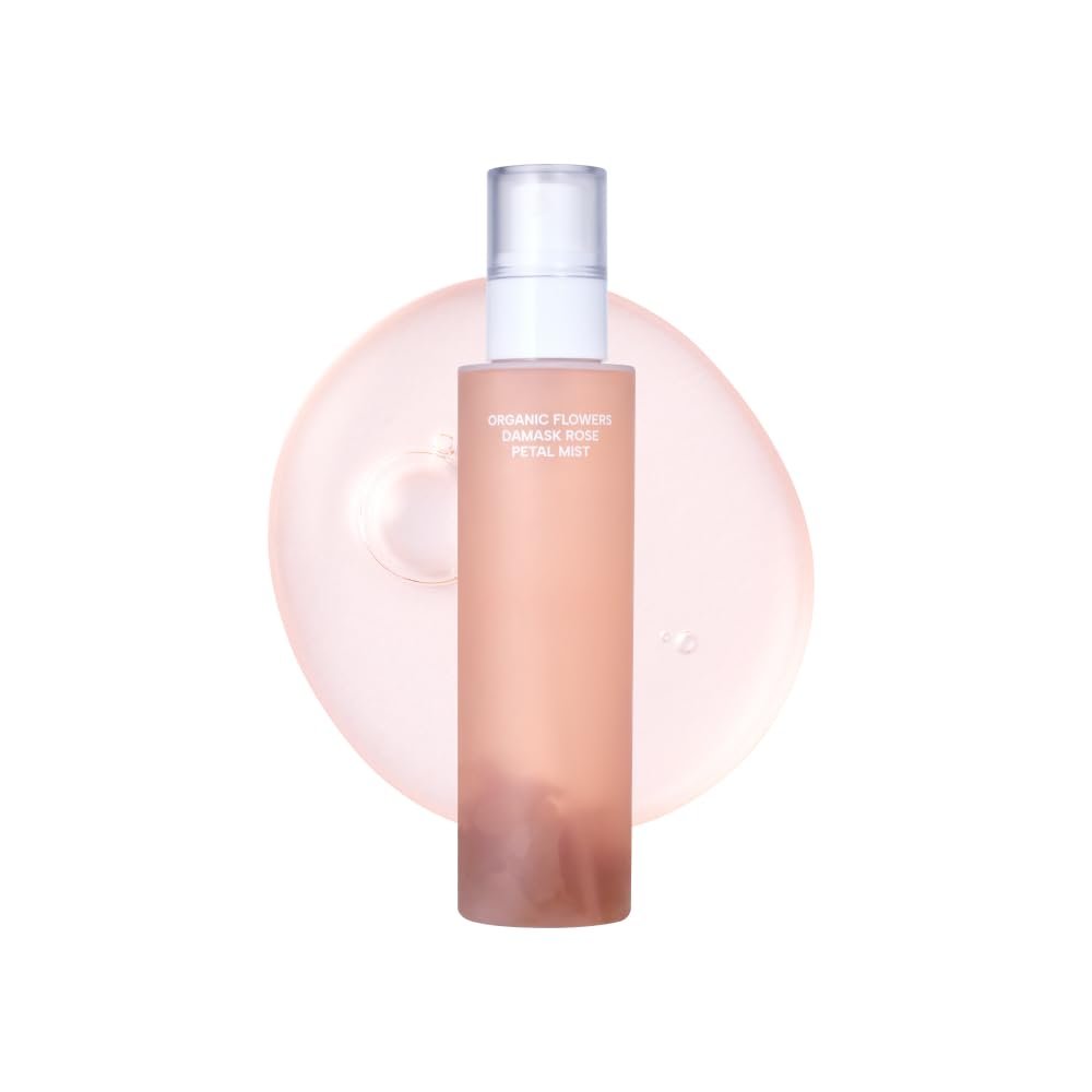 Whamisa Organic Flowers Damask Rose Petal Mist, Facial Mist Spray, Waterless Formula, Fermented Ingredient Formula, Hydration, Portable, Korean Skin Care (100ml)