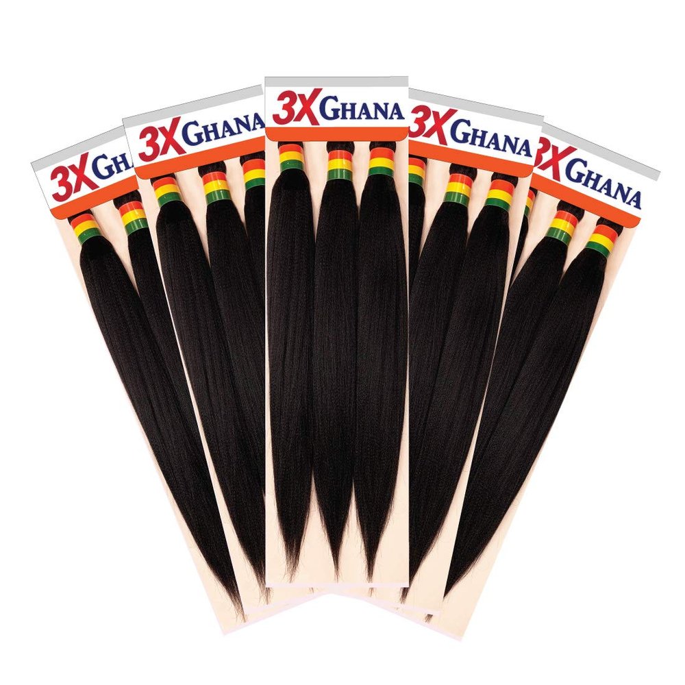 Realistic Pre-stretched X-Pression 3X Ghana Braids 50" (FOLDED 25", UNFOLDED 50") 100% Kanekalon Easy to Braid Multi Pack Deals! (5-PACK, 1B)