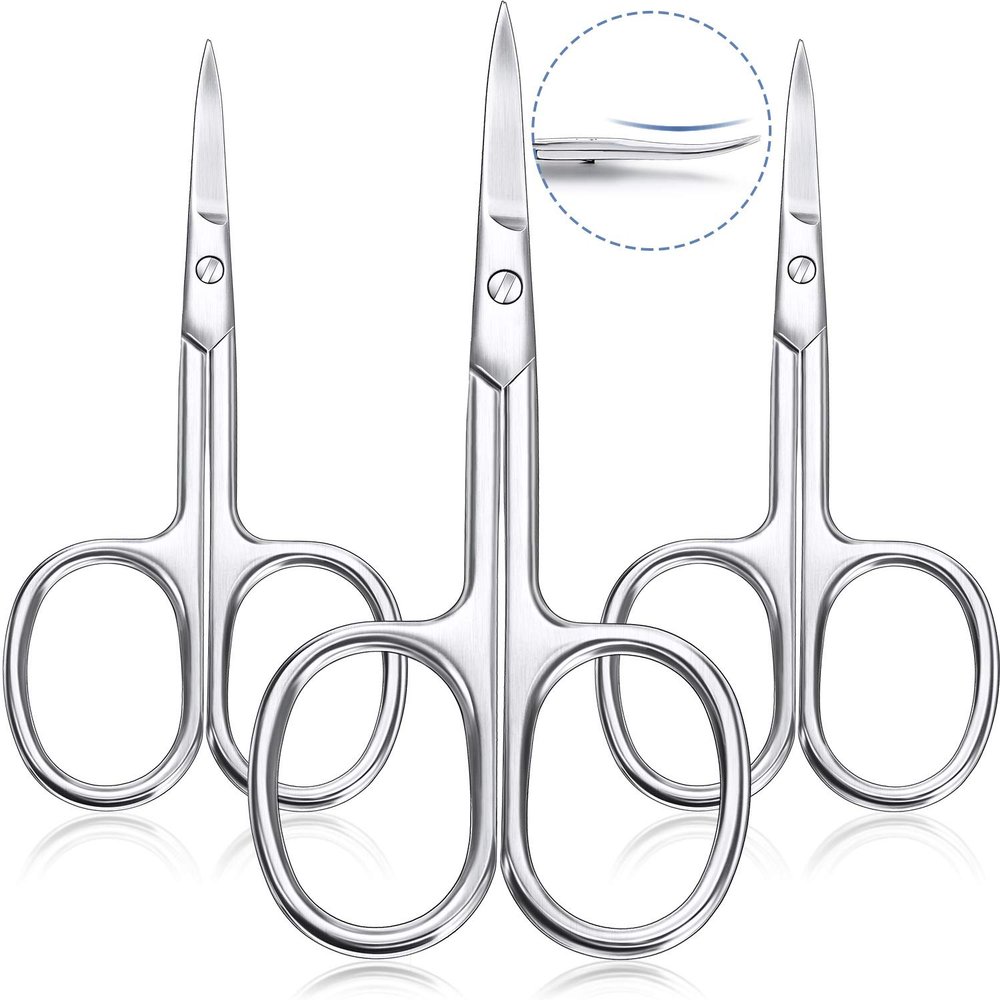 3 Pieces Cuticle Curved Scissors Manicure Scissors Stainless Steel Facial Hair Grooming Shears Multi-purpose Curved Shears Craft for Nail, Eyebrow, Eyelash, Dry Skin Blade