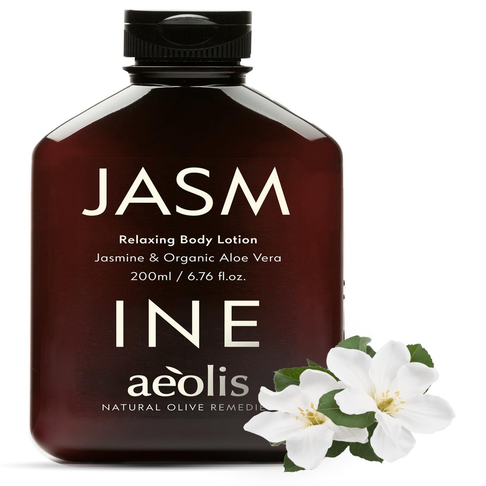 AEOLIS Hydrating Body Lotion with Jasmine & Aloe Vera  Moisturizer with Shea Butter, Olive Leaf & Chamomile  Vegan Skincare for Dry & Sensitive Skin  6.76 fl oz