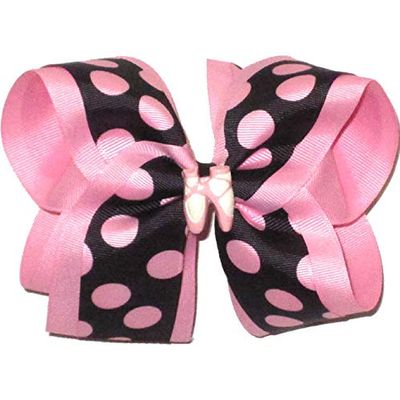 BL-045L Large Pink Coin Dots on Black over Pink with Ballet Slippers Miniature
