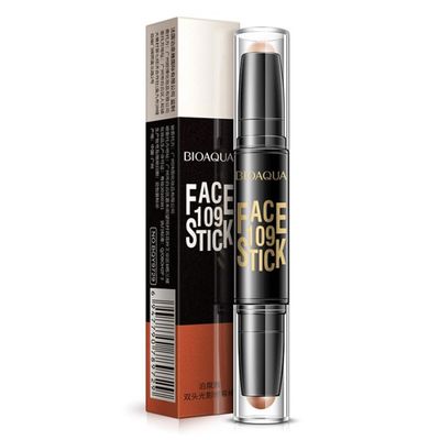 BIOAQUA Play 109 Face Stick Contour Duo 2 in 1 Highlighter Rotating Pencil Beautiful Glow Natural Colors Two-Step Face Makeup 3 Kind (#3 SHALLOW COLOR/BROWN)