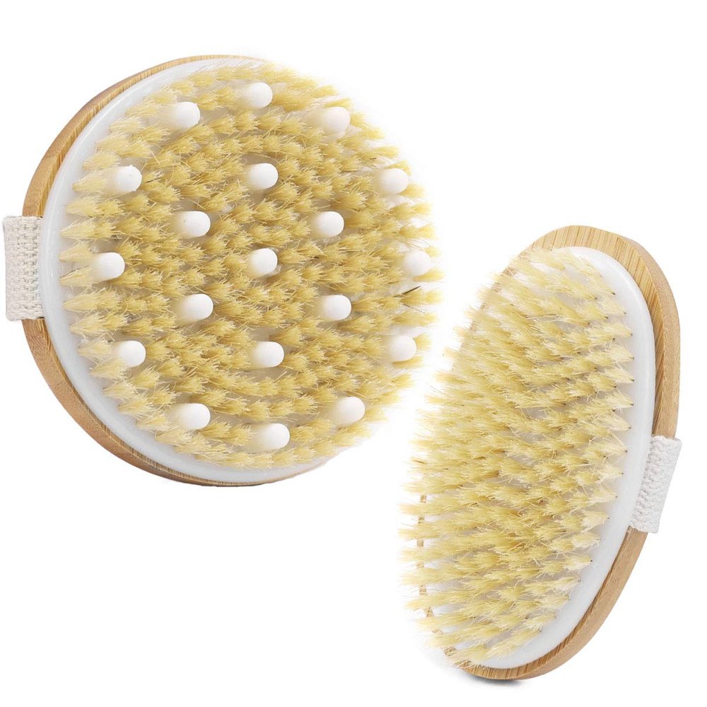 2Pcs Dry Brush for Cellulite and Lymphatic, Natural Body Brush for Wet or Dry Brushing, Gentle Exfoliating Massage Nodes, Stimulate Blood Circulation