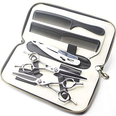 JIESENYU high-end Professional Hairdresser 6-inch Hairdressing Scissors 440C Steel Hair Salon Silver (Set)
