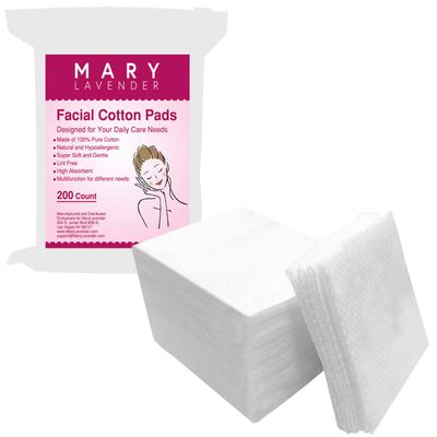Mary Lavender Stretchable 100% Cotton Pads 4-Layer 2"*2" for Face, Makeup Remover Wipes Cotton Squares Pads, Facial Cleansing Towel, DIY Acne/Rejuvenation Toner Mask, Lint-Free, 200 Count