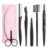 Eyebrow Kit, 6 in 1 Tweezers for Eyebrows, All-in-one Eyebrow Grooming Set Dermaplaning Tool Eyebrow Razor Brush Scissors Brown Eyebrow Pencilwith Storage Pouch (A-Pink) view 1