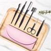 Eyebrow Kit, 6 in 1 Tweezers for Eyebrows, All-in-one Eyebrow Grooming Set Dermaplaning Tool Eyebrow Razor Brush Scissors Brown Eyebrow Pencilwith Storage Pouch (A-Pink) view 2