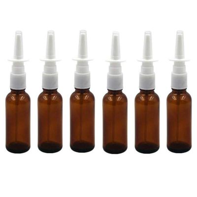 UPSTORE 6PCS 30ML/1oz Empty Refillable Amber Glass Nasal Sprayers Vial Bottle Jar Pump Clean Spray Storage Container Sample Travel Packing Pot For Makeup Cosmetic Applications