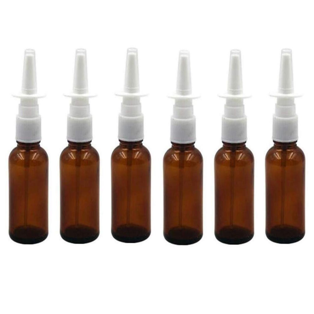 UPSTORE 6PCS 30ML/1oz Empty Refillable Amber Glass Nasal Sprayers Vial Bottle Jar Pump Clean Spray Storage Container Sample Travel Packing Pot For Makeup Cosmetic Applications