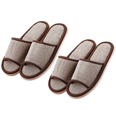 Casual Cotton Slippers Womens Mens Home Slippers Cotton and Linen Casual Indoor Outdoor Open Toe Shoes Floor for Spa Hotel 2 Pairs (Coffee 29cm)