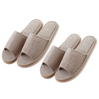 Milisten Casual Cotton Slippers Womens Mens Home Slippers Cotton and Linen Casual Indoor Outdoor Open Toe Shoes Floor Slippers for Spa Hotel 2 Pairs (Beige 29cm)