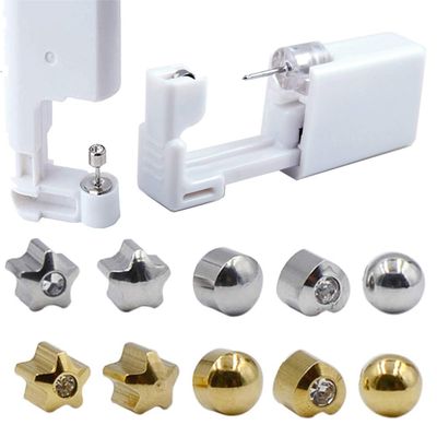 CHUANCI Pair Disposable Sterile Ear Piercing Unit Cartilage Tragus Helix Piercing Gun NO Pain Piercer Tool Machine Kit Stud Choose Design (Pair,Gold 4mm Star)