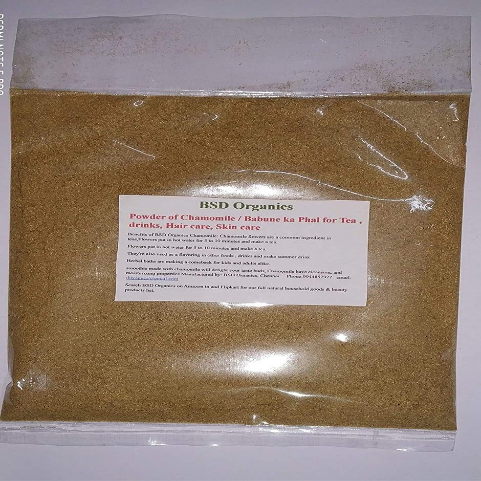 BSD Organics Powder of Chamomile/Babune ka Phal for Tea, drinks, Hair care, Skin care - 75 gram/ 2.6 ounce