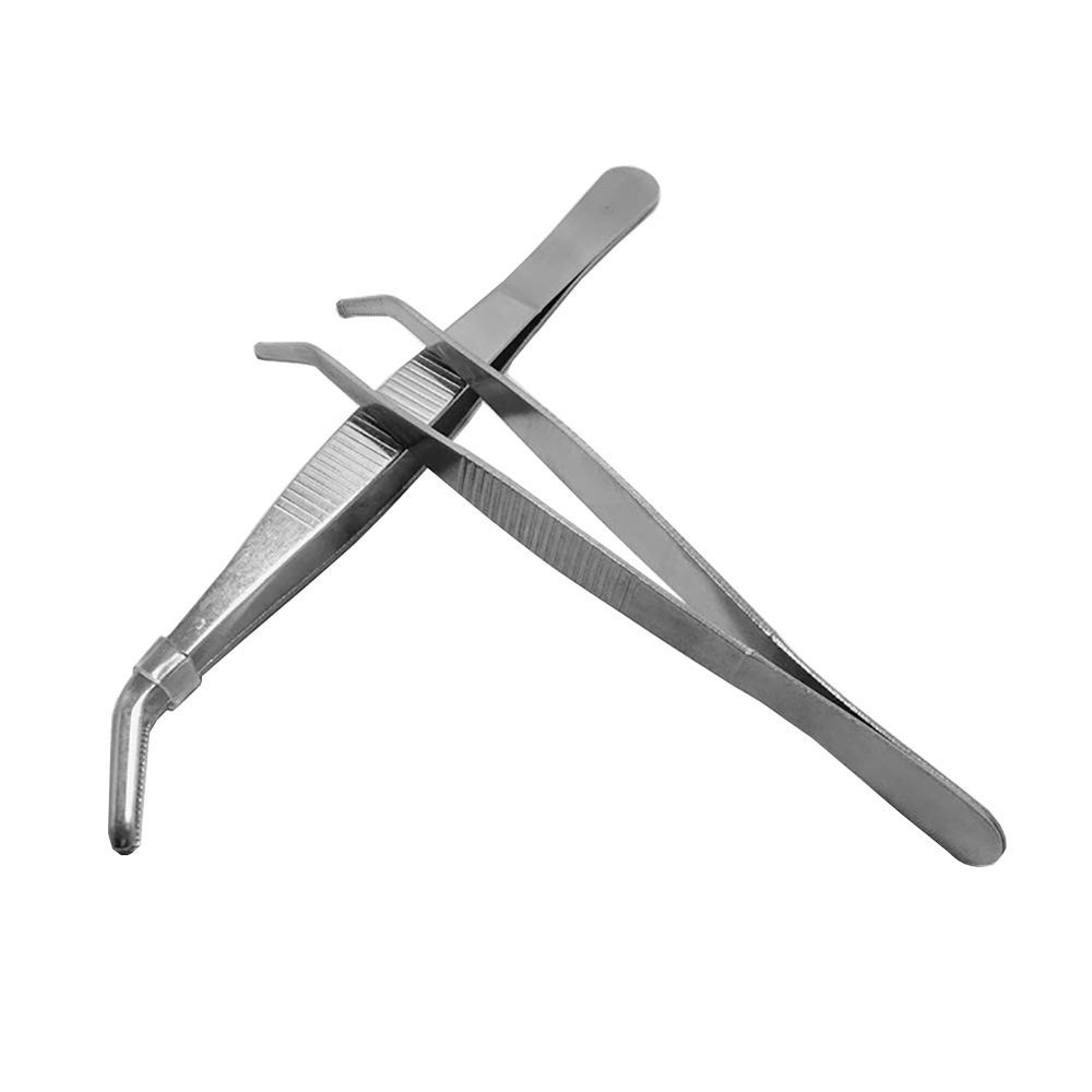 2 Pcs Stainless Steel Tweezers with Curved Serrated Tip Forceps Tweezers for Craft 12.5cm