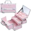 FRENESSA Makeup Case Organizer Portable Makeup Train Case Cosmetic Box with Mirror Jewerly Tray for Girls Nail Supplies Make Up Cases Organizers and Storage Kids Craft Case Pink view 1