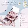 FRENESSA Makeup Case Organizer Portable Makeup Train Case Cosmetic Box with Mirror Jewerly Tray for Girls Nail Supplies Make Up Cases Organizers and Storage Kids Craft Case Pink view 2