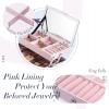 FRENESSA Makeup Case Organizer Portable Makeup Train Case Cosmetic Box with Mirror Jewerly Tray for Girls Nail Supplies Make Up Cases Organizers and Storage Kids Craft Case Pink view 3